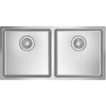 Roku darināta ieliekama dubultā izlietne 865x430x200mm nerūsējošs tērauds R20 virsmā montējama / apakšējā montāža | Adexa 204040D - Image 3