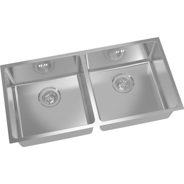 Roku darināta ieliekama dubultā izlietne 865x430x200mm nerūsējošs tērauds R20 virsmā montējama / apakšējā montāža | Adexa 204040D