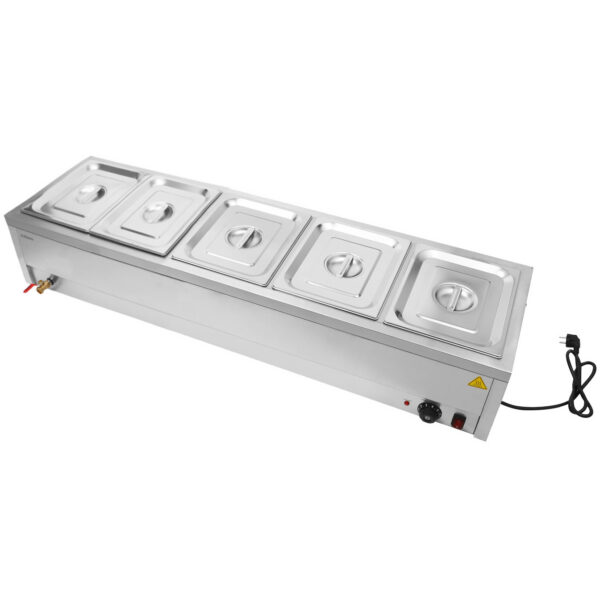 Komercija Bain Marie 5xGN1/2 konteineri un vāki ar noteces krānu | Adexa BR14045