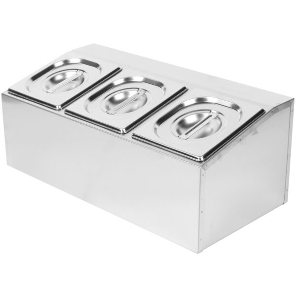 Komerciāls garšvielu turētājs, kas ietver 3xGN1/6-100mm traukus un vāciņus | Adexa CHD03A