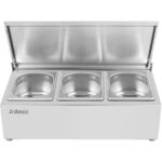 Komerciāls garšvielu turētājs ar vāku, ietverot 3xGN1/6-150mm konteinerus, Nerūsējošais tērauds | Adexa CHD03ADFL - Image 5