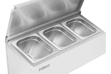 Komerciala Mērču Turētājs ar vāku, ieskaitot 3xGN1/4-150mm konteinerus No nerūsējošā tērauda | Adexa CHE03ADFL