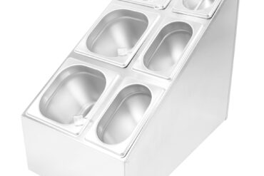 Komerciāls garšvielu statīvs, kas ietver 3xGN1/6 + 3xGN1/9 traukus un karotes | Adexa CHM01PCFL