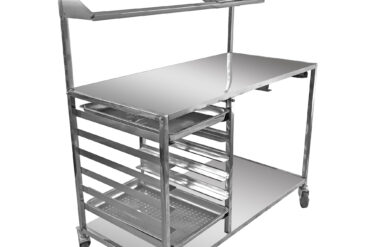 Mobilais sagatavošanas galds ar GN1/1 sliedēm un augšējo plauktu un garšvielu sliedi un ritentiņiem Nerūsējošais tērauds | Adexa CPTABC