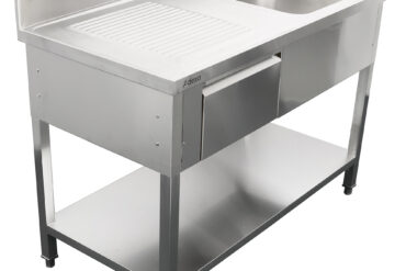 Komerciālais izlietne Nerūsējošs tērauds 1500x700x900mm 1 bļoda pa labi 1 atvilktne Aizmugures panelis | Adexa DSA150701DR