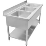 Tirdzniecības izlietne Nerūsējošais tērauds 1800x700x900mm 3 bļodas Aizmugurējā daļa | Adexa DSA345