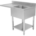 Komerciālais izlietne trauku mazgātājiem 1 bļoda Labais Apakšējais plaukts Sienas panelis 1200x700x927mm | Adexa DSB1270R - Image 4