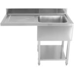 Komerciālais izlietne trauku mazgātājiem 1 bļoda Labais Apakšējais plaukts Sienas panelis 1200x700x927mm | Adexa DSB1270R - Image 8