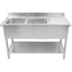 Komercijas Divkāršā izlietne Nerūsējošais tērauds 1800x600x950mm 2 bļodas pa kreisi Aizmugurējais panelis | Adexa DSD1860L - Image 4