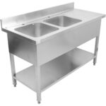 Komercijas Divkāršā izlietne Nerūsējošais tērauds 1800x600x950mm 2 bļodas pa kreisi Aizmugurējais panelis | Adexa DSD1860L - Image 3