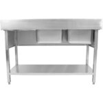 Komercijas Divkāršā izlietne Nerūsējošais tērauds 1800x600x950mm 2 bļodas pa kreisi Aizmugurējais panelis | Adexa DSD1860L - Image 2