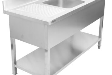 Komerciālais divkāršais izlietne nerūsējošais tērauds 1500x700x950mm 2 bļodas labajā pusē uzliekams panelis | Adexa DSD1570R