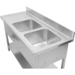 Komerciālais divkāršais izlietne nerūsējošais tērauds 1500x700x950mm 2 bļodas labajā pusē uzliekams panelis | Adexa DSD1570R - Image 3