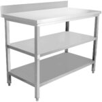 Komerciāls darba galds Nerūsējošais tērauds 3 līmeņi Aile fons Kvadrātveida kājas 1400x700x900mm | Adexa DW3T14070B