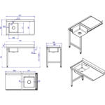 Iekraušanas galds Kreisā puse 1200x650x850mm Ar izlietni Ar aizmugurējo sienu Nerūsējošais tērauds | Adexa DWITA1265L - Image 4