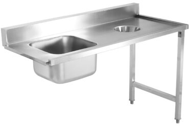 Iekraušanas galds labajā pusē 1400x650x850mm ar izlietni, atkritumu caurumu un splashback, nerūsējošais tērauds | Adexa DWITC1465L