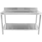 Augstākās kvalitātes komerciāls darba galds Nerūsējošais tērauds Apakšējās plaukts Aizmugures maliņa Kvadrātveida kājas 800x700x850mm | Adexa HWT80704