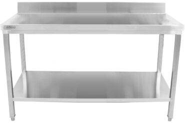 Augstākās kvalitātes komerciāls darba galds Nerūsējošais tērauds Apakšējās plaukts Aizmugures maliņa Kvadrātveida kājas 800x700x850mm | Adexa HWT80704