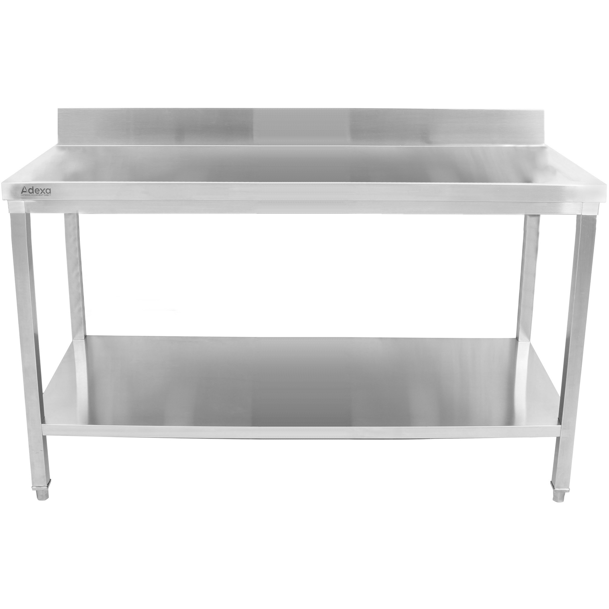 Premium komerciālais darba galds Nerūsējošā tērauda Apakšējā plaukts Atbalsta malu Kvadrātveida kājas 600x600x850mm | Adexa HWT60604 Augstākās kvalitātes komerciāls darba galds Nerūsējošais tērauds Apakšējās plaukts Aizmugures maliņa Kvadrātveida kājas 800x700x850mm | Adexa HWT80704 - Image 1