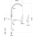 Pirmsnoskalošanas aerosola iekārta ar šarnīra jaucējkrānu, Viena ieplūde, Klājam piestiprināma, Augstums 600mm, Nerūsējošs tērauds | Adexa EQ7803A08 - Image 2