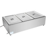 Komerciāls XL Bain Marie ar notekas krānu 3xGN1/1 iekļaujot 3 konteinerus ar vāku | Adexa HB3XL - Image 2
