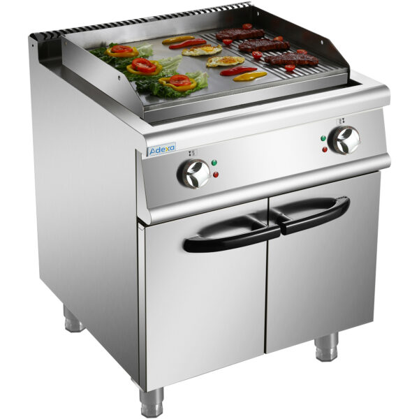 Profesionāla elektriskā grilplate ar skapja pamatni 9kW Gluda/Rievotā 700mm Dziļums | Adexa HER706A