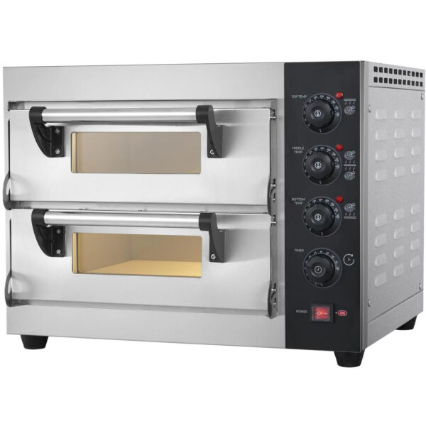 Komercijas elektriskā picas krāsns 2 kameru 400x400mm 350°C Mehāniskā vadība 3.9kW 230V | Adexa PS442