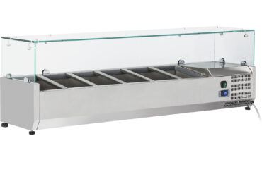 Dzesēts sagatavošanas galds 1400mm 6xGN1/3 Dziļums 380mm Stikla vāks | Adexa GT514