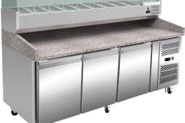 Pizza sagatavošanas stacija/Lete 3 durvis Granīta virsma Atdzesēta darba virsma displejs 9xGN1/3 Dziļums 150mm | Adexa PZ36+PT36