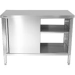 Tirdzniecības caurstaigājamais darba virsmas skapītis ar bīdāmām durvīm nerūsējošais tērauds 1500x700x850mm | Adexa SCP701502S