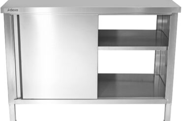 Tirdzniecības caurstaigājamais darba virsmas skapītis ar bīdāmām durvīm nerūsējošais tērauds 1500x700x850mm | Adexa SCP701502S