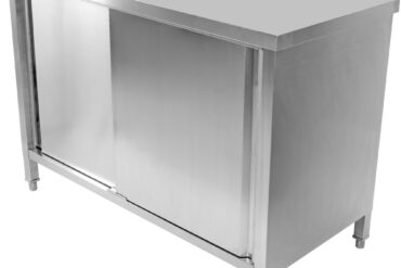 Komercdarbības darba virsmas grīdas skapītis 2 bīdāmās durvis Nerūsējošais tērauds 1400x600x850mm | Adexa SCP14060