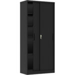Profesionāls metāla uzglabāšanas skapis 2 bīdāmās durvis 900x400x1800mm Slēdzene 4 regulējami plaukti Melns | Adexa SEFC11B