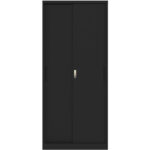 Profesionāls metāla uzglabāšanas skapis 2 bīdāmās durvis 900x400x1800mm Slēdzene 4 regulējami plaukti Melns | Adexa SEFC11B - Image 4