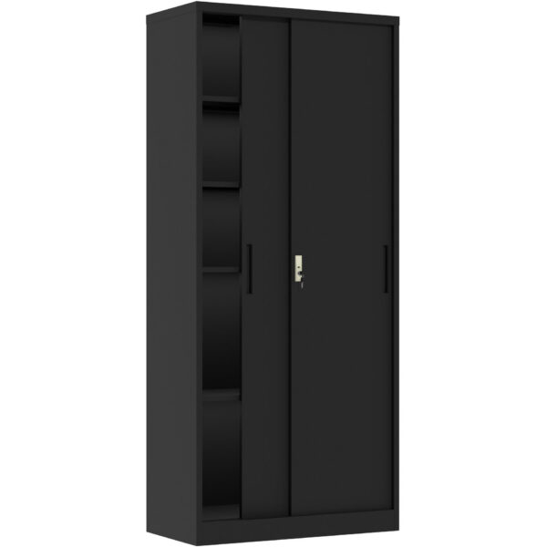 Profesionāls metāla uzglabāšanas skapis 2 bīdāmās durvis 900x400x1800mm Slēdzene 4 regulējami plaukti Melns | Adexa SEFC11B