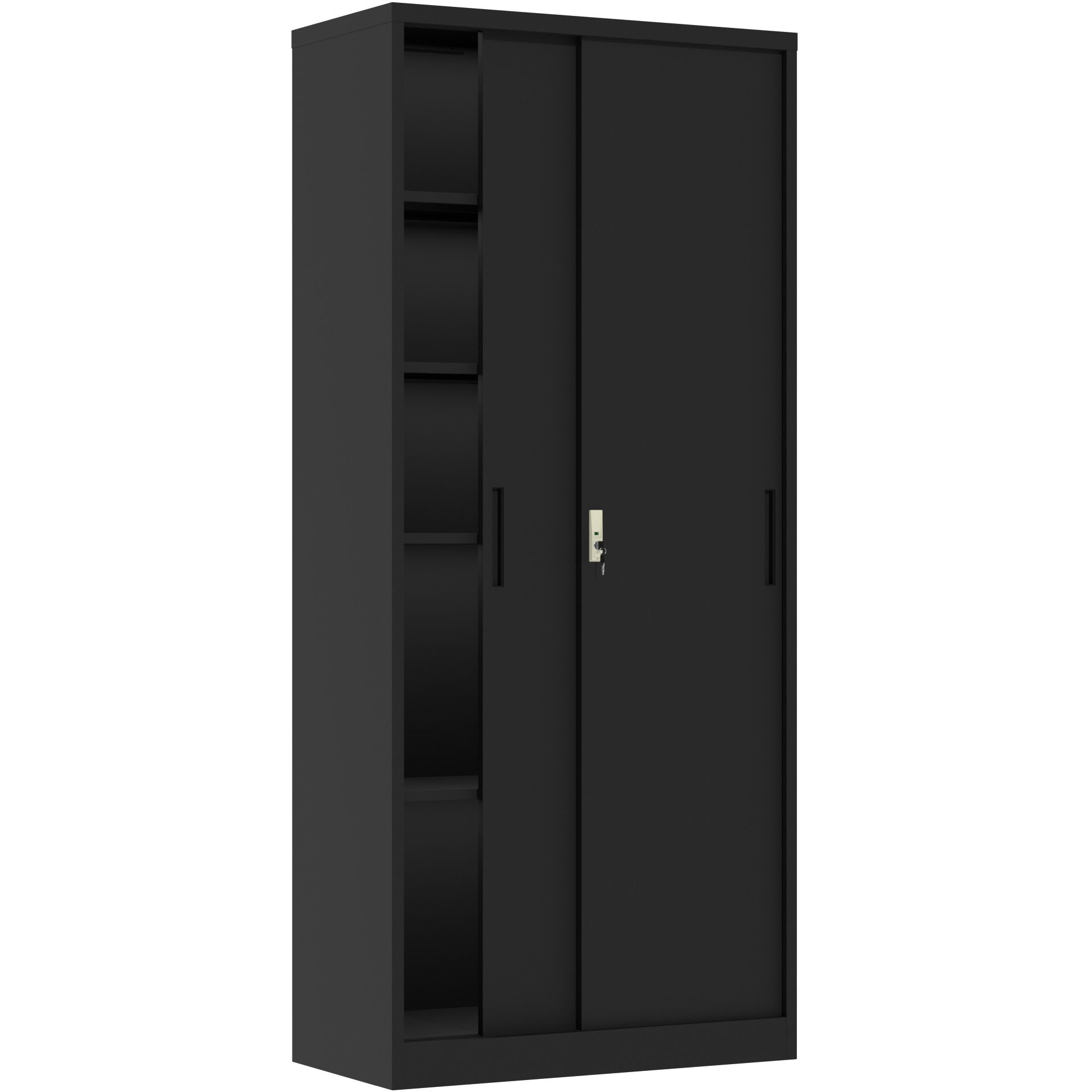 Profesionāls metāla uzglabāšanas skapis 2 bīdāmās durvis 900x400x1800mm Slēdzene 4 regulējami plaukti Melns | Adexa SEFC11B Profesionāls metāla uzglabāšanas skapis 2 bīdāmās durvis 900x400x1800mm Slēdzene 4 regulējami plaukti Melns | Adexa SEFC11B - Image 1