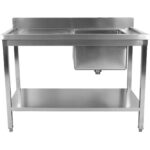 Komerciālās izlietne Nerūsējošais tērauds 1400x700x900mm 1 bļoda labajā Aizmugures siena Apakšējais plaukts | Adexa STD1470R - Image 2