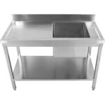 Komerciālās izlietne Nerūsējošais tērauds 1400x700x900mm 1 bļoda labajā Aizmugures siena Apakšējais plaukts | Adexa STD1470R - Image 3