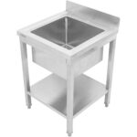 Komerciāla izlietne nerūsējošā tērauda 600x600x900mm 1 bļoda ar splashback | Adexa STD145A - Image 2