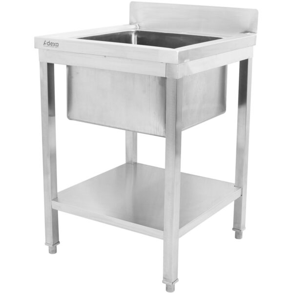 Komerciāla izlietne nerūsējošā tērauda 600x600x900mm 1 bļoda ar splashback | Adexa STD145A