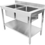 Komercslietojuma izlietne nerūsējošais tērauds 1200x600x900mm 2 bļodas ar atstarpes aizsargsieniņu | Adexa STD245A