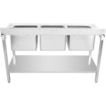 Komercijas izlietne Nerūsējošais tērauds 1500x600x900mm 3 bļodas Aizmugures panelis | Adexa STD345A - Image 3