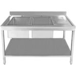 Komerciāla izlietne Nerūsējošais tērauds 2000x600x850mm 2 bļodas labajā pusē ar notekplātni Aizmugures panelis Apakšplaukts | Adexa STT2060R - Image 4