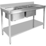 Komerciāla izlietne Nerūsējošais tērauds 2000x600x850mm 2 bļodas labajā pusē ar notekplātni Aizmugures panelis Apakšplaukts | Adexa STT2060R - Image 6