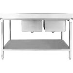 Komerciāla izlietne Nerūsējošais tērauds 2000x600x850mm 2 bļodas labajā pusē ar notekplātni Aizmugures panelis Apakšplaukts | Adexa STT2060R - Image 5