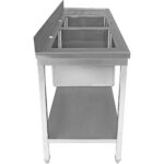 Komerciāla izlietne Nerūsējošais tērauds 2000x600x850mm 2 bļodas labajā pusē ar notekplātni Aizmugures panelis Apakšplaukts | Adexa STT2060R - Image 2