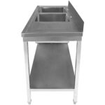 Komerciāla izlietne Nerūsējošais tērauds 2000x600x850mm 2 bļodas labajā pusē ar notekplātni Aizmugures panelis Apakšplaukts | Adexa STT2060R - Image 3