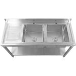 Komerciālais izlietņu komplekts Nerūsējošs tērauds 2000x600x850mm 2 bļodas pa kreisi ar notekas dēli, aizsargsienu un apakšplauktu | Adexa STT2060L - Image 8