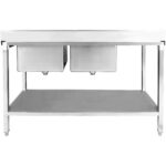 Komerciālais izlietņu komplekts Nerūsējošs tērauds 2000x600x850mm 2 bļodas pa kreisi ar notekas dēli, aizsargsienu un apakšplauktu | Adexa STT2060L - Image 4