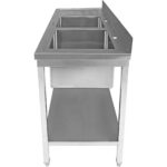 Komerciālais izlietņu komplekts Nerūsējošs tērauds 2000x600x850mm 2 bļodas pa kreisi ar notekas dēli, aizsargsienu un apakšplauktu | Adexa STT2060L - Image 6